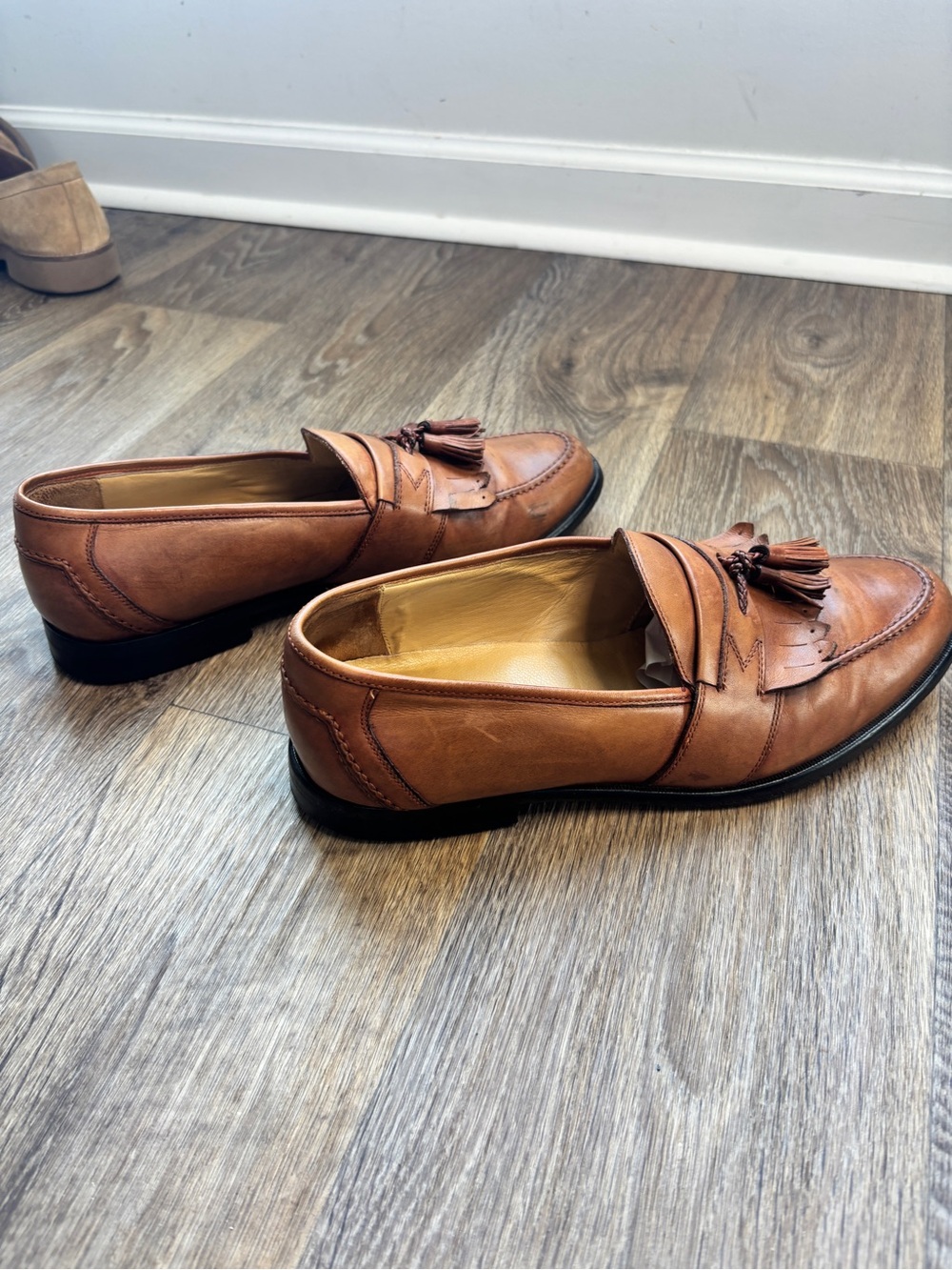 Johnston & Murphy Tan Leather Tassel Kiltie Loafers Mens Size 11 EUC - Picture 4 of 12
